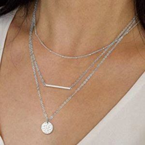 Silver Plated Tri Layered Minimalist Necklace